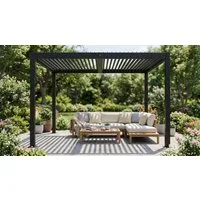 BBG Pavillon Aluminium Eisen Lamellendach mit stabilen 100x100mm Pfosten, (pulverbeschichtetem Rahmen und wetterfesten Eisen-Lamellen für langlebigen Sonnenschutz)