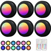 Luckice Unterschrankleuchte 3 Stück Batteriebetrieben LED RGB Spots mit Fernbedienung, RGB mit 13 Farbmodi, 13 Farbwechsel Kabellos Vitrinenbeleuchtung, Dimmbar Unterbauleuchte Küche LED Lampe zum Kleben Schranklicht, Nachtlicht mit Fernbedienung und