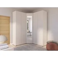 Compleo Eckkleiderschrank Kaschmir, Schrank mit Spiegel, Geräumiger Kleiderschrank Japandi Design, ERIS Garderobenschrank