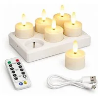 Tekoo LED-Kerze LED Teelichter mit Ladestation, 6er Set mit Fernbedienung & Timer (Set, 6-teiliges Set), USB-C Aufladung, Überladeschutz, 12-Tasten Fernbedienung