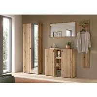Home affaire Garderoben-Set TATIO, 4-tlg. Garderobenkombination, Breite: 237 cm, Rillenfräsung, (Set, 4-St., 1 Spiegel, 1 Garderobenschrank, 1 Schuhkommode, 1 Garderobenpaneel), Garderobenkombination, Kombi, Flur-Möbel, Schrank, Spiegel, Kommode