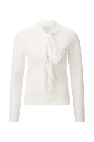 Rich & Royal - Mat Mix Longsleeve with Ruffle Collar pearl white - Gr. - S