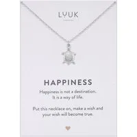 LUUK LIFESTYLE Kette mit Anhänger Schildkröte, mit HAPPINESS Spruchkarte, sommerlich und modern