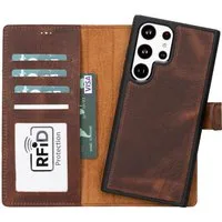 Renna Leather Handyhülle für Samsung S25 Ultra / Plus Echtes Leder abnehmbar Klapphülle