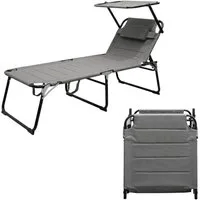 Spetebo Gartenliege Aluminium Gartenliege XXL mit Sonnendach - grau, Stück, 1 St., Gartenliege, Relax Sonnenliege inklusive Kopfkissen
