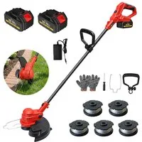 CONENTOOL Akku-Rasentrimmer 30cm Arbeitsbreite, 2-in-1 Kanten-Trimmfunktion, 21V 2×4,0Ah Akku, 30 cm Arbeitsbreite Faden, (inkl. 5 Fadenspulen), LED-Anzeige & Hilfsrad