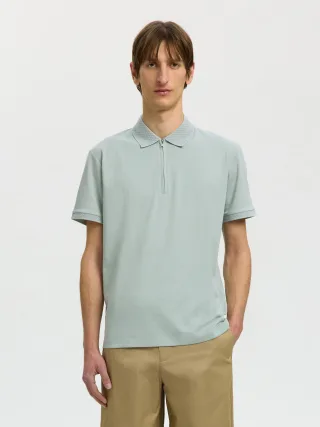 SELECTED MEN - SLMFAVE ZIP SS POLO NOOS Aqua Gray - Gr. - S