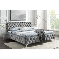 riess-ambiente Polsterbett MODERN BAROCK 160x200cm grau Samt – Barock Stil, Kopfteil, Doppelbett (Einzelartikel, 1-tlg), Chesterfield Design, Französisches Bett, bequemes Ehebett, Glamour