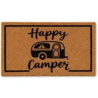 BOLTZE Fußmatte Fußmatte Happy Camper, Kokos/PVC, 50 x 25 cm, natur/schwarz, rechteck, Höhe: 15 mm, Happy Camper Aufdruck
