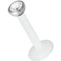 Karisma Nasenpiercing Weisses Steck Bioplast Labret Lippen Piercing Aufsatz Stahl, mit Kristall stein 2mm
