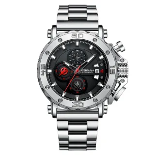 CRRJU Men's Quartz Chronograph Watch Stainless Steel Strap Waterproof Large Dial Luminous Sport Wristwatch with Date Fun