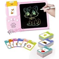 Fyrove Lernspielzeug Sprechende Lernkarten für Kinder, 510 Wörter Deutsch & Englisch,Rosa (Montessori Lernspielzeug mit LCD Schreibtablett, Geschenk ab 2 Jahren), 2-in-1 Sprachlernspielzeug zum Lesen, Schreiben und Lernen