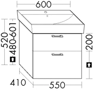 Burgbad Waschtischunterschrank zu Keramik Waschtisch System 30 Preisgruppe 3 Diago 520x550x410 WYKH055F6557
