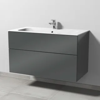 Sanipa 3way Keramik-Set Finion Keramik-Waschtisch und Unterbau mit 2 Auszügen, Anthrazit-Glanz SF40179