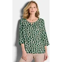 GOLDNER Schlupfbluse Elegante Viskosebluse mit Leo-Muster Printbluse mit Rundhalsausschnitt, V-Detail und 3/4-Ärmeln