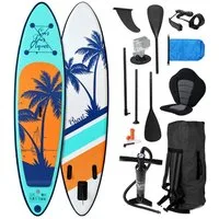 BRAST SUP-Board Tropic Aufblasbares Stand up Paddle Set - 320x81x15cm, 5 Jahre Garantie inkl. Sonderzubehör, (2in1 Paddel Kajak-Sitz Action-Cam-Halterung), Fußschlaufe Paddel Pumpe Rucksack