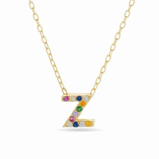 Luxenter Alphabet-Halskette aus 925er Sterlingsilber und mehrfarbigen Zirkonen mit 18 Karat Gelbgoldplattierung
