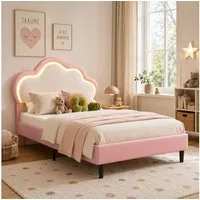 Simurq Einzelbett Polsterbett 90x200, Mädchenbett im Wolken-Design mit LED, Einzelbett, LED Einzelbett 90x200cm