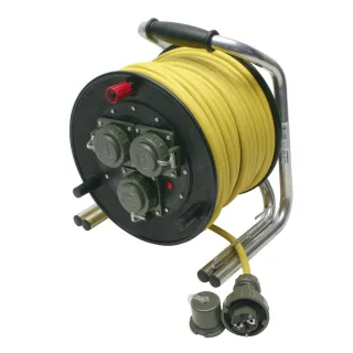 Dönges Leitungsroller Feuerwehr, DIN 14680, 230 V , Kabellänge:50m, Anschluss:Schuko, Abmessung B x H x T:315 x 360 x 300mm