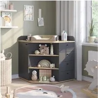 Vicco Wickelkommode Aria, Anthrazit/Artisan/Artisan-Eiche, 85 x 90 cm mit Regalen und 4...