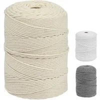 MORRENT Makramee-Garn 3mm x 300m,100% natürliche Baumwolle, superweiches garn Bastelgarn, 300,00 m