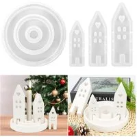 FOUORTUNATE-BEE Silikonform 4 Stück Silikonform Haus Kerzenständer Set Gießformen Silikon Häuser, (Gießform Haus Kerzenhalter Rund Formen für Gips Teelichter Handwerk 4-tlg), Silikonformen Gießformen Kerzenhalter