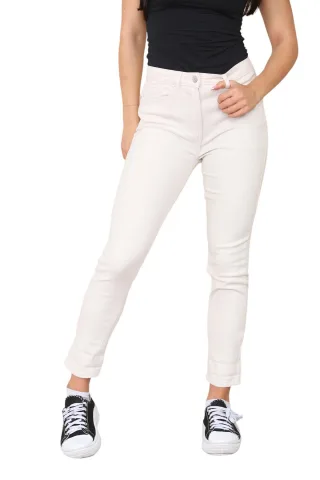 M&Co Damen-Mom-Jeans mit hohem Bund und schmal zulaufendem, geradem Bein in Beige