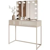 Lookway Schminktisch BLANCO KASCHMIR ELITE auf kaschmirfarbenem Gestell (1x Konsole, 1x Spiegel mit Led Beleuchtung), Breite: 100 cm