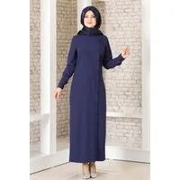 Modavitrini Hemdblusenkleid Abaya mit Knöpfen Hijab Kleid Modest Fashion Abendkleid (BD FERACE) aus Kreppstoff