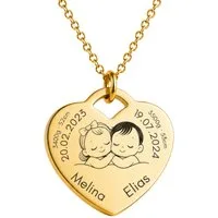 BS Schmuckdesign Kette mit Anhänger mit Gravur Personalisierte Halskette Geburtskette Herzkette Mutter-Kind (inkl. Gravur), personalisierbar inkl. Geschenkbox
