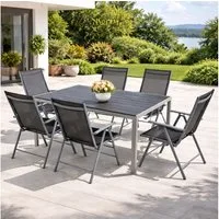 Mojawo Essgruppe 7tlg Gartenmöbel Set Alu Silber Non-Wood 180x90cm + 6 Hochlehner