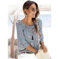 LASCANA Carmenbluse mit modischem Druck, Damenbluse, schulterfrei, casual