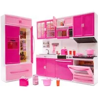 Ikonka Puppenhaus XXXL Puppenküche 4-teilig mit Licht & Zubehörr realistischen Spielspaß, (Puppenküchen-Set mit Zubehör & realistischen Funktionen, Modulare Puppenküche mit Beleuchtung & Zubehör fantasievolles Spiel), Realistische Puppenküche mit Lic