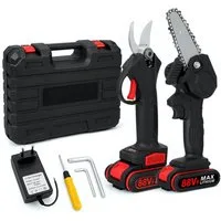 GARRYFIZH Akku-Astschere Professionelle Elektrische Gartenschere, 21V 25mm Akku-Gartenschere mit 4-Zoll-Kettensägen-Set