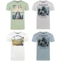 riverso T-Shirt Herren Printshirt RIVLukas 4er Pack Regular Fit (Vorteilspack, 4-tlg) Kurzarm Tee Shirt mit Rundhalsausschnitt aus 100% Baumwolle