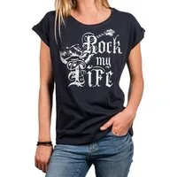 MAKAYA Print-Shirt Ausgefallene T-Shirts Damen lässige Oberteile Top Gitarrenmotiv Tunika (Rock Band Motiv, schwarz, grau, rosa, blau) große Größen