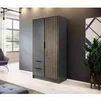 MOEBLO Kleiderschrank JOHN (Latten aus Holz, Loft Stil IndustrieSchrank Aufbewahrungsschrank (Spannstange) mit Regalböden Spannstange & 2 Schubladen, Industrieschrank für Schlafzimmer, Schlafzimmerschrank mit 2/3/4 drehbaren Türen, 2 Schubladen)