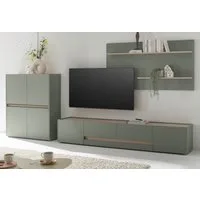 Furn.Design Wohnwand Center, (3-teiliges Set in Salbei mit Eiche Dekor, ca. 340 cm), mit 10 Fächern und 220 cm TV Lowboard