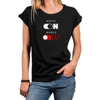 MAKAYA T-Shirt Damen Kurzarm Top mit Music On Print – Party & Freizeit (Schwarz, Blau, Dunkelgrau, 34, 36, 38, 40, 42, 44, 46, 48) Baumwolle