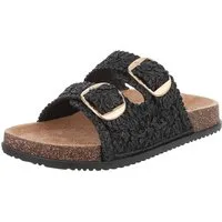 Ital-Design Stylische Damen Sandalen mit Doppelschnalle für den Sommer Pantolette (89852762) Flach Pantoletten in Schwarz