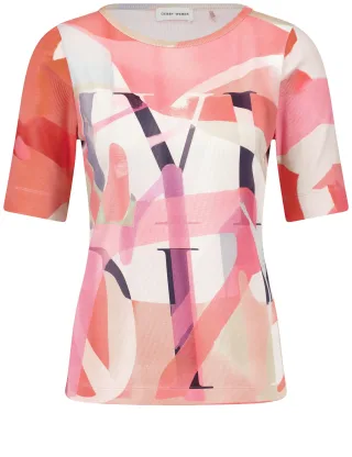 GERRY WEBER Collection - T-Shirt 1/2 Arm white/orange/black plcm. - Gr. - 48