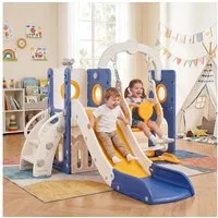 TLGREEN Rutsche 5-in-1 Kinderrutsche, Gartenrutsche Breite Stufen und Griffe, (Indoor und Outdoor Freistehende Rutsche), Kinderrutsche mit Schaukel, Klettergerüst, Spielplatz für Kleinkinder