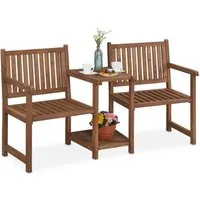 relaxdays Gartenbank Braune Gartenbank mit Tisch