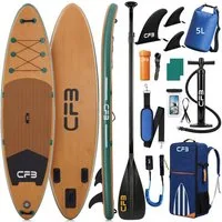 CFB SUP-Board Set 320x84x15 cm, 160 kg Traglast, extra breites iSUP in Holzoptik, aufblasbares Stand Up Paddle Board, (Inflatable SUP-Board, 12 tlg., Komplett-Set mit Alu-Paddel, Pumpe, Rucksack, 5L Dry Bag, Schultergurt), Das kipp-sichere Allround-B