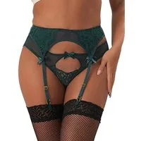 Lau-Fashion Strapsgürtel Strumpfhalter Unterwäsche Grün Spitze Dessous Hüfthalter Slip S/XL