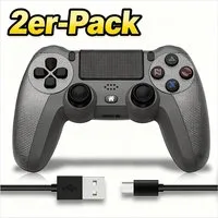 POPOLIC Controller für PS4 Mobile, Dualshock,Wireless PC-Controller (6-Achsen, LED-Licht, Touchpanel, Kopfhörerbuchse, inkl. Ladekabel, 2 St., 600-mAh-Akku, Bequeme Tasten, Präzises D-Pad)