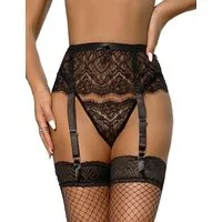 Lau-Fashion Strapsgürtel Strumpfhalter Fransen Unterwäsche Dessous Hüfthalter Strapse S/XL