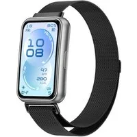 Wigento Smartwatch-Armband Edelstahl für Huawei Band 11 / 11 Pro / 10 Milan Magnet Band Schwarz, Milanese Edelstahlarmband mit Magnetverschluss