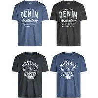 MUSTANG T-Shirt Herren Printshirt 4er Pack Set Regular Fit (Vorteilspack, 4-tlg) Kurzarm Sommer Tee Shirt mit Rundhalsausschnitt aus 100% Baumwolle