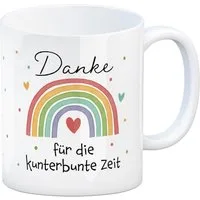 speecheese Tasse Regenbogen Kaffeebecher mit Spruch Danke für die kunterbunte Zeit